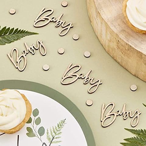 Ginger Ray Botanical Baby Shower Wooden Scripted Confetti Wood, Beige, 18 x 18 inch Cover