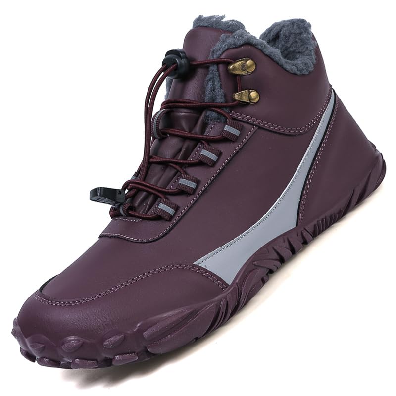 Winter Barefoot Boots Women Winter Snow Boots For Women Plush Warm Ankle Shoes Non-slip Outdor Waterproof Hiking Shoes (YN08-red, Adult, Women's, 9.5, Digital, US Shoe System, Wide Leg Pants)2