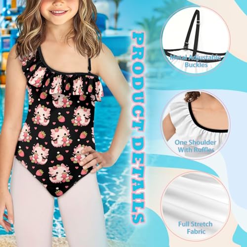 Image of Girls Swimsuit One Piece Ruffle Swimsuit Non-Slip Straps UPF 50+ for Girls Size 3-14 Years