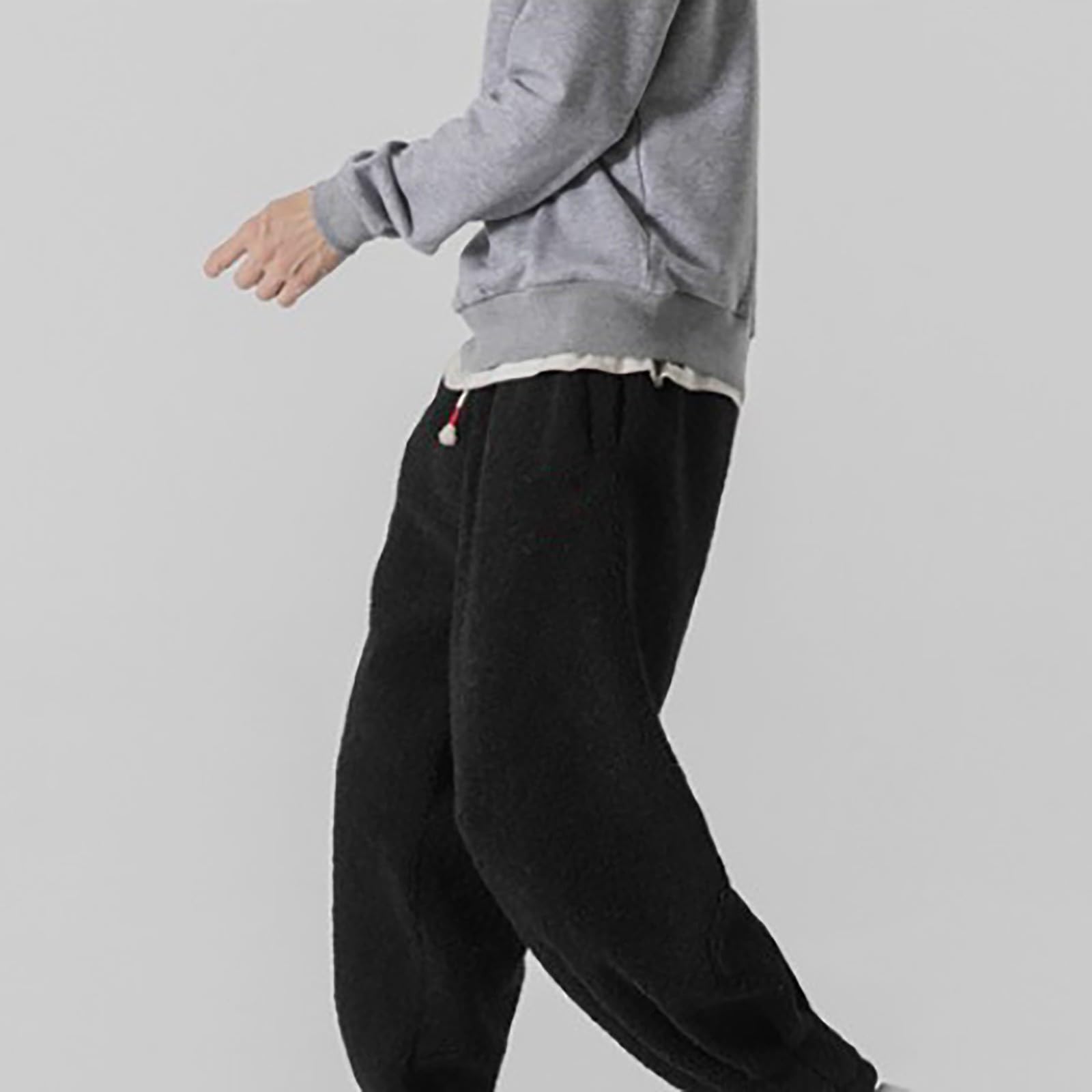 Pantalones deportivos suaves para hombre, pantalones mullidos para hombre, pantalones cálidos para correr, pantalones térmicos de invierno, pantalones deportivos acogedores con cordón de