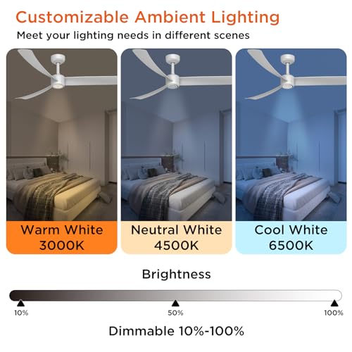 TALOYA 52 Inch Ceiling Fans with Lights Led Remote Control Low Profile Flush Mount for Living Room Bedroom Outdoor Patio,DC Motor,Reversible,Dimmable,Buzzer ON/Off,White by TALOYA - Image 3