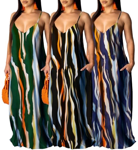 Image of Summer Maxi Dress for Women 2026 Plus Size Sundresses Casual Sexy Floral Sleeveless Beach Long Dress with Pockets