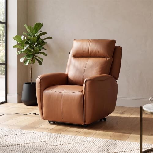 Image of Royaloak Lorenzo Italian Leather Power Recliner Sofa 1 Seater, Body Touch Genuine Leather, Electric Recliner with USB Port, Tufted Luxury Home Theatre Seating, W 35.03 X D 37 X H 40.94 Inches