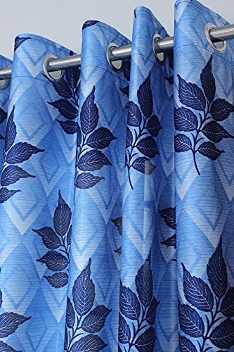 Image of Exporthub 2 Pieces Fancy Design Blue Flowers Leaf Heavy Quality Polyester Eyelet Door Curtains -Length 7 Feet (EHSPR779 74)