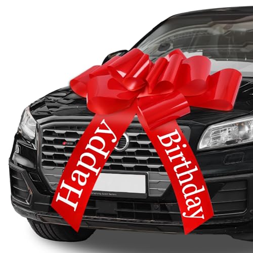 Tikplus Große Schleife für Auto 30 Zoll Geschenkschleife Groß Happy Birthday Riesige Autoschleife Rot für Geburtstagsgeschenk & Fahrzeug-Übergabe - 76x80 cm