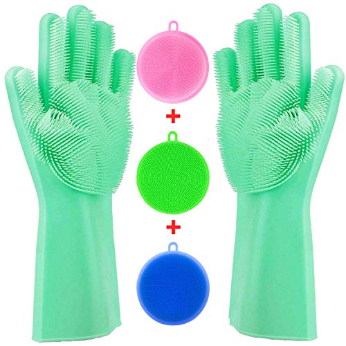 Tebba Magic Dishwashing Gloves Silicone Scrubber Sponges - Reusable Rubber Great Washing Dish