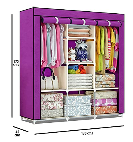 Image of Fancy & Portable Collapsible Clothes Closet - Purple | Durable & Sturdy Multipurpose Wardrobe Organizer for Home & Bedroom | DIY Almirah with Modern Design | Aluminium - 175 x 45 Cm