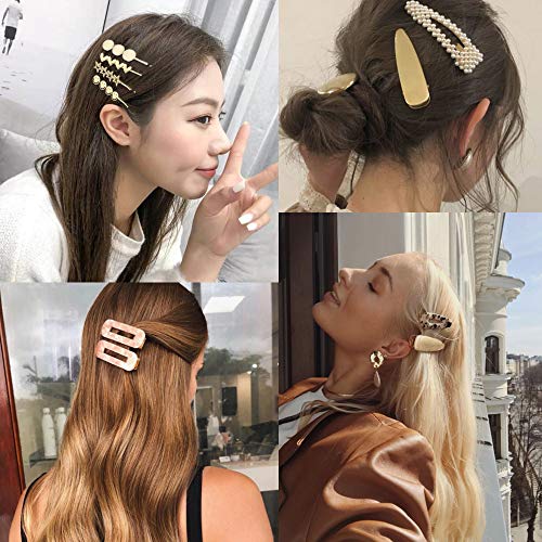 image for fani 20 PCS Pearls Hair Clips Acrylic Resin Hair Barrettes Hollow Geom