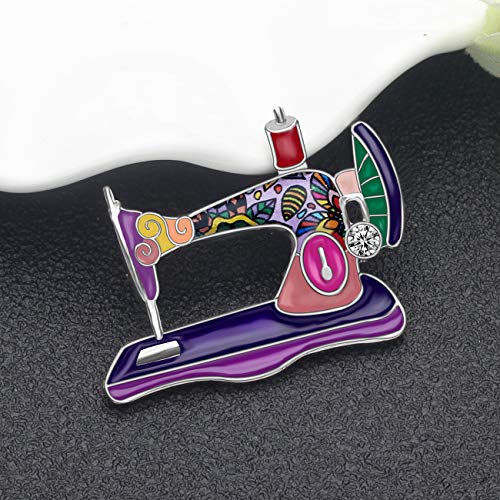 Image of Bonsny Enamel Alloy Rhinestone Sewing Machine Brooches Pin Jewelry For Women Girls Novelty Gift Charms