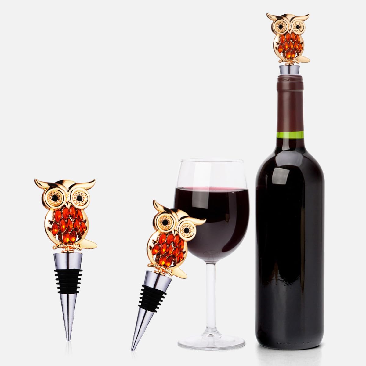Bouchons de Vin Hibou Ambiance Noël en Alliage Créatif, Argenté Métal