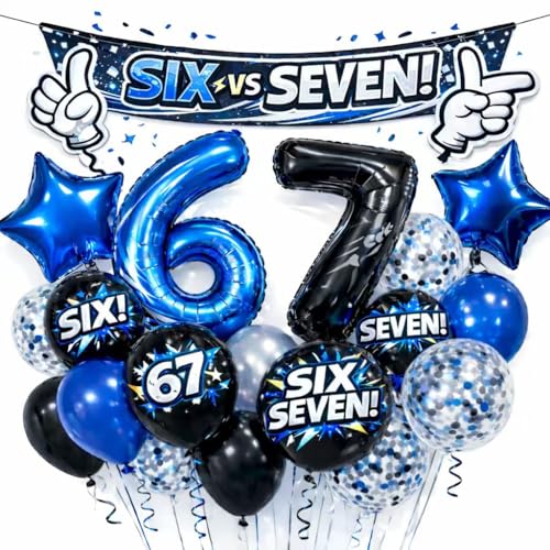 Ballons en forme de chiffre 67 bleu noir argenté grand format anniversaire
