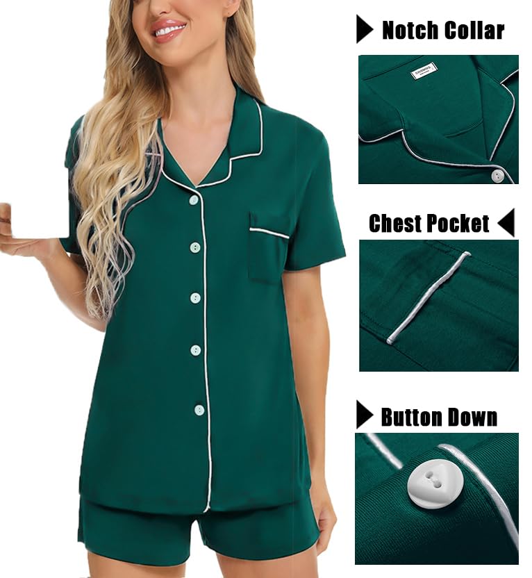 Image of SWOMOG Womens 3pcs Button Down Pajamas Set Short Sleeve Sleepwear Bride Pj Lounge Set with Long Pants