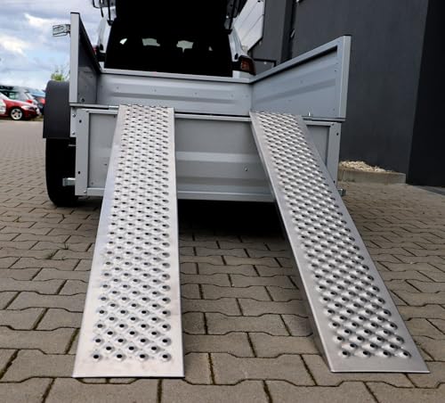 UNITEC Auffahrrampe Alu, Auto PKW Laderampe, Anhängerrampe, 2 Stück, besonders rutschsicher, bis zu 200 Kg / Stück Traglast, als Paar 400 Kg