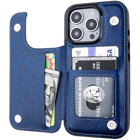 Onetop Compatible with iPhone 16 Pro Wallet Case with Card Holder, PU Leather Kickstand Card Slots Case, Double Magnetic Clasp and Durable Shockproof Cover 6.3 Inch (Blue) Cover