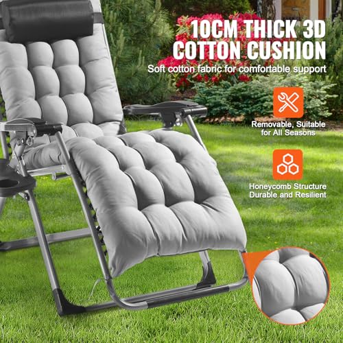Image of VEVOR Zero Gravity Chair, 26 inch Zero Gravity Recliner Lounge Chair for Indoor and Outdoor, Adjustable Anti Gravity Chair with Cushion, Headrest, Footrest, and Cupholder, 500 lbs, Gray