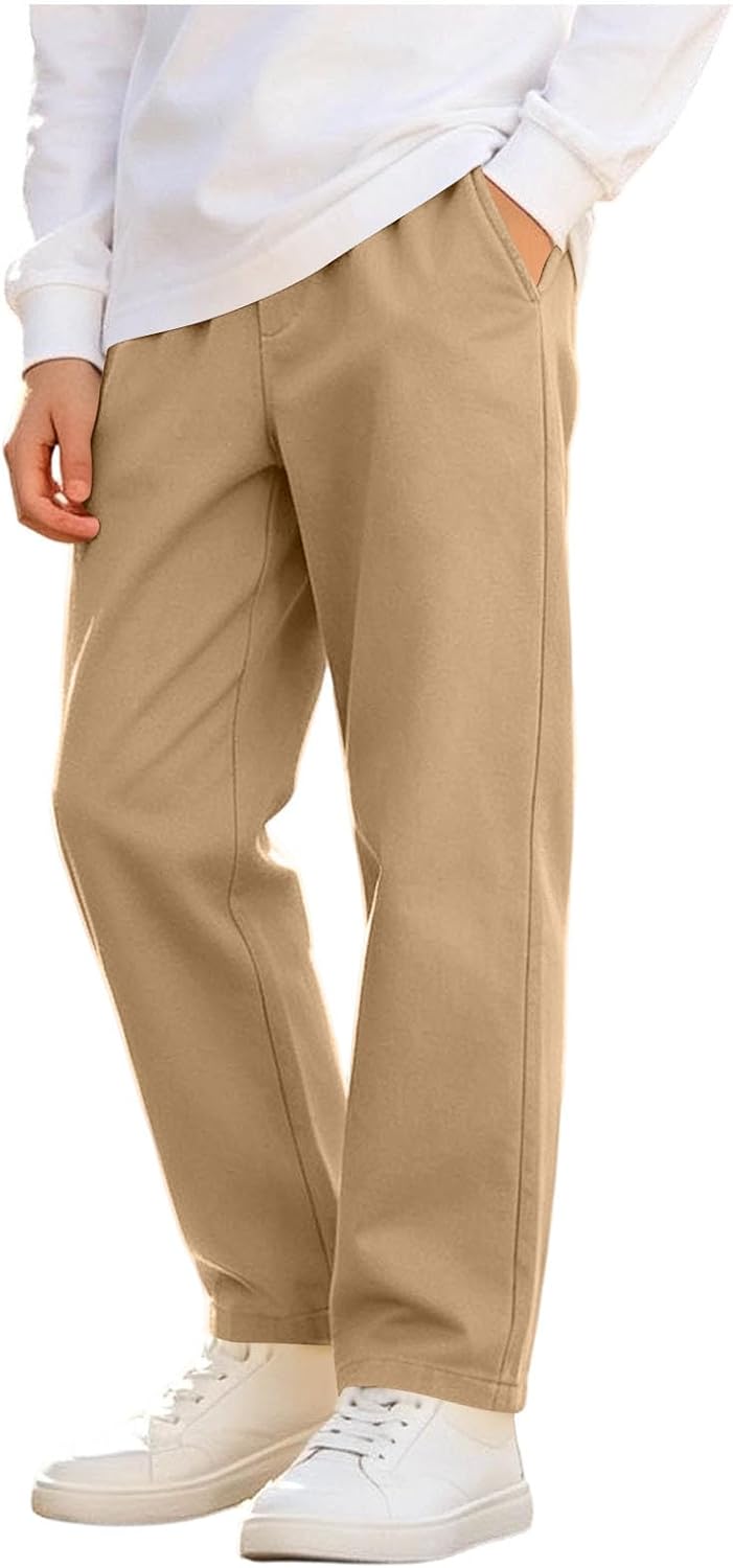 School Uniform Pants for Boy Fleece Lined Winter Warm Dress Pants