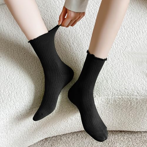 zrylibya Women Cute Ruffle Frilly Ankle Socks Solid Casual Crew Socks 4 Pairs4