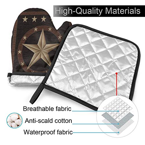 Western Texas Star Heat Resistant Oven Mitts And Pot Holders Set For Kitchen-Soft Cotton Lining With Non-Slip Surface For Safe Bbq Cooking Baking Grilling,Machine Washable #TOP3
