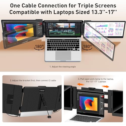 Unlock Your Potential S2 14'' Triple Monitor for Laptop Screen Extender, Dual Monitor 1080P HD, Plug & Play, Laptop Monitor Extender for 13-17'' Laptops, Compatible with All Laptops - Image 5