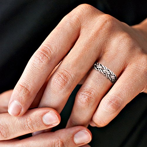 AeraVida Elegant Braided 7mm Band .925 Sterling Silver Ring | Statement Fashion, Promise Ring, Couple Unisex Ring | Jewelry Gift | Size 6 - Thumbnail 5