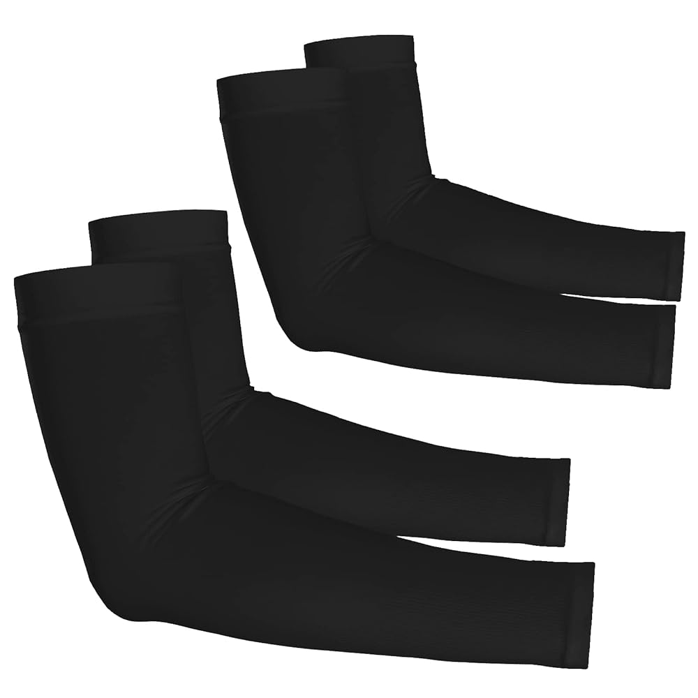 YESLIFE 2 Pairs Black UV Sun Protection Arm Sleeves for Men & Women - Tattoo Cover Up - UPF 50 Cooling Sports Sleeve for Basketball Golf Hiking