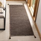 SAFAVIEH Montauk Collection Runner Rug - 2'3' x 10', Brown & Black, Handmade Flat Weave Cotton Corner Tassel, Ideal for High Traffic Areas in Living Room, Bedroom (MTK150T)