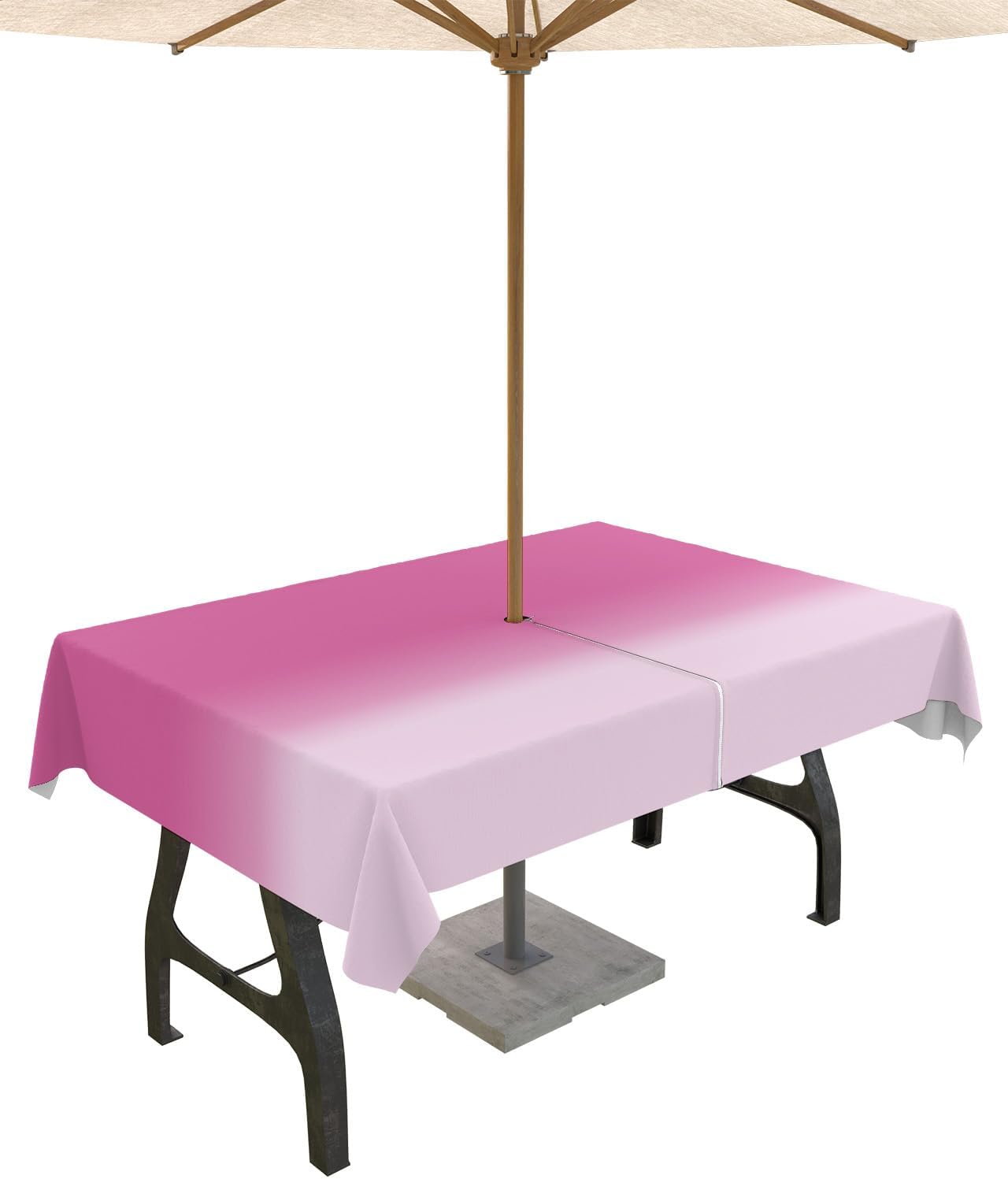 Outdoor Tablecloth Pink Ombre Rectangle Patio Tablecloths 60x120, Waterproof Outside Table Cloths with Umbrella Hole and Zipper, Gradient Color Summer Table Cover for Outdoor Tables Garden BBQS