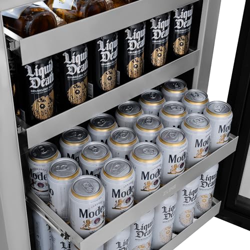 ZLINE Autograph Edition 24 in. Touchstone 151 Can Beverage Fridge With White Matte Glass Door And Polished Gold Handle (RBSOZ-WM-24-G)