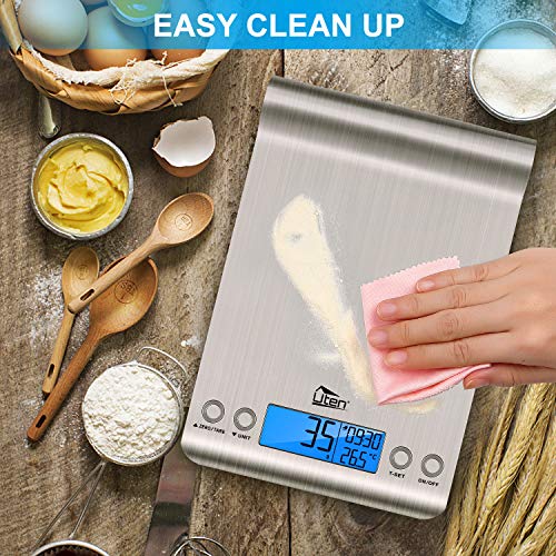 Uten Digital Kitchen Scale Ultra Slim Multifunction Stainless Steel Hook Design Food Scale 11lb 5kg With Back-Lit LCD Display Fingerprint Resistant Coating Battery included