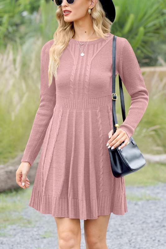 Maisolly Women Winter Cable Knit Sweater Dress Pullover Long Sleeve Flare Warm Dress - Image 6