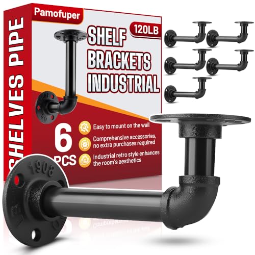 6 Pack Shelf Brackets for 7-14 in Floating Wooden Board Pipe Shelf Brackets Heavy Duty Pipe Shelving Bracket L Industrial Shelving Brackets Shelves Bracket Black