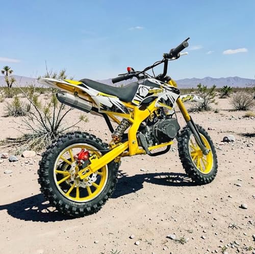 Image of Amaze ZR Super 50cc Petrol Dirt Bike for Kids | 2 Stroke Mini Off Road Bike | Dual Start | Disc Brake | Rear Suspension | Max Speed 45 km /h | Kids Mini Motorcycle (Multicolor Chassis) (Yellow)
