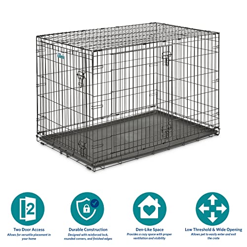 MidWest Homes for Pets Newly Enhanced Double Door iCrate 121.92 cm (48-Inch) Long Dog Crate, Includes Leak-Proof Pan, Floor Protecting Feet, Divider Panel & New Patented Features, Black, Model 1542DDU - Image 4