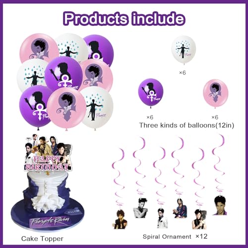 Image of Prince Singer Party Decorations, Rock Singer Theme Birthday Banner Honeycomb Centerpieces Hanging Swirls Party Latex Balloons for Fans Birthday Baby Shower Party Supplies