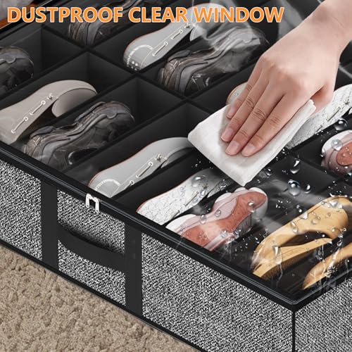 Image of homyfort Under Bed Shoe Storage Organizer Fits 16 Pairs Shoes and 4 Pairs Boots, Underbed Shoe Storage Boxes Bins, Organizador De Zapatos, Extra Large Zapateras Organizer for closet, Black, Set of 2