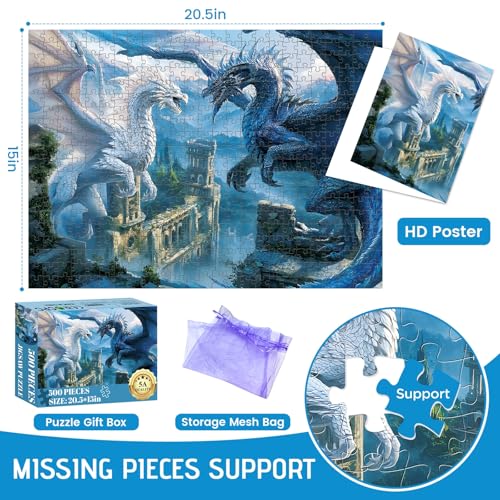 Rompecabezas de 500 piezas para adultos, Puzzle de batalla de dragones de fantasía para adultos mayores, cartón reciclado, creativo juego familiar desafiante de 20.5 x 15 pulgadas miniatura 2