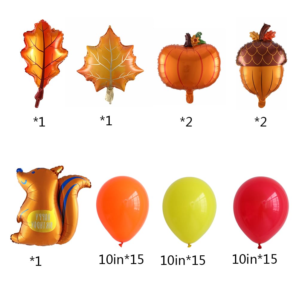 Fall Thanksgiving Balloons - 10 Pack Acorn Fox Leaf Squirrel Pumpkin Mylar Decorations