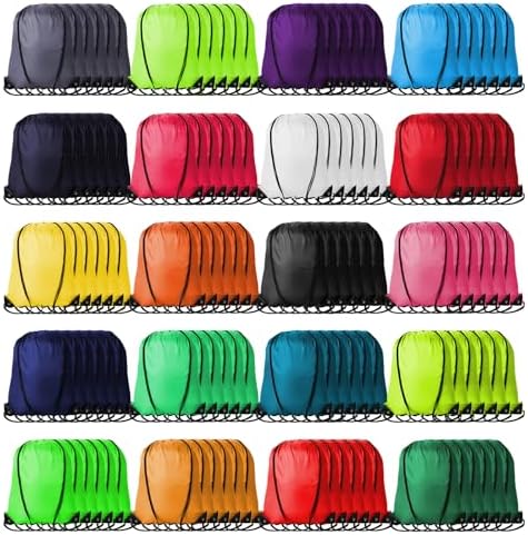 120Pcs Drawstring Backpacks Bulk String Bag Cinch Sack Pack Storage Knapsack Polyester Gift Bags Sports Drawstring Bags for Trip Gym Party Bags(20 Colors)