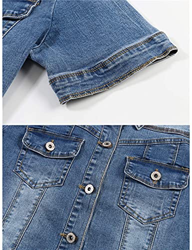 Omoone Women's Summer Short Sleeve Crop Denim Trucker Jacket Jean Coat Tops4