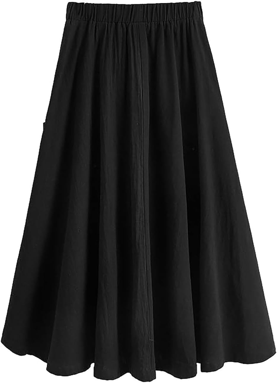 Lyking Women's Casual High Waist Pleated A-Line Midi Skirt with Pocket - Image 2