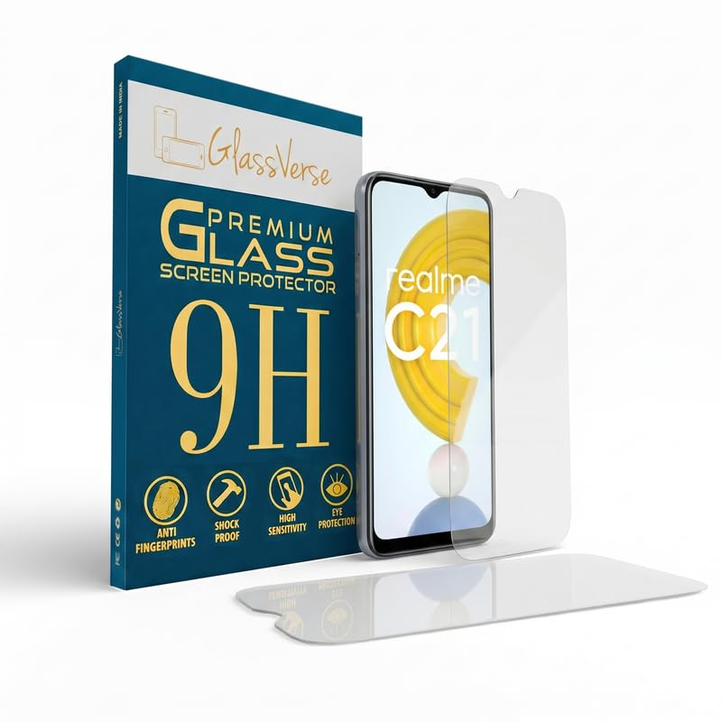 Image of GlassVerse PureView Tempered Glass for Realme C21 | Crystal Clear, 9H Hardness Screen Protector, Edge to Edge, Case Friendly, Hassle-less Installation Kit Included. (Pack of 2)