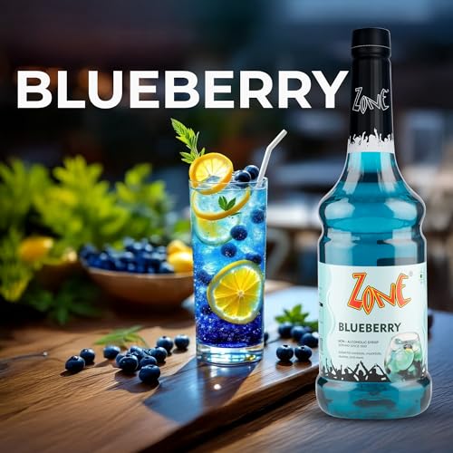 Image of Zone Flavoured Syrups 1000ml - Premium Cafe-Style Syrups for Mocktails, Cocktails, Milkshakes, Coffees, Iced Teas, Sodas & Desserts | Perfect for Home Use, Small Cafes, Bars & Gifting (Blueberry)
