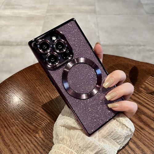 Étui sans fil paillettes iPhone 14 coque souple antichoc violette