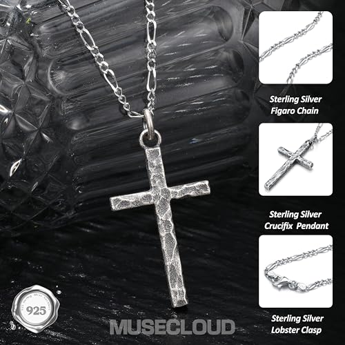 Image of 925 Sterling Silver Cross Necklace for Men Box /Cuban /Figaro Chain