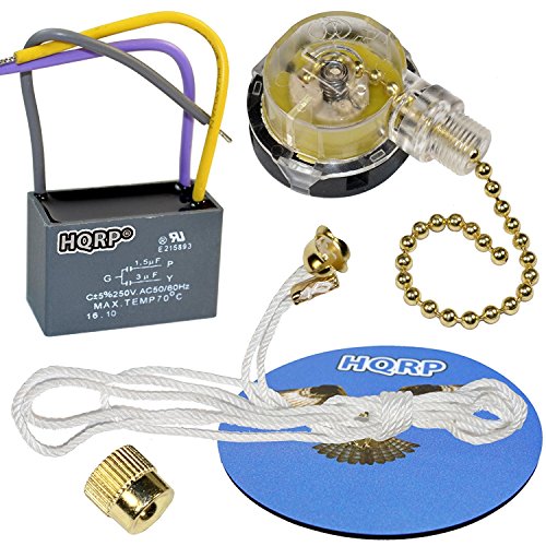 Image of HQRP Kit Ceiling Fan Capacitor CBB61 1.5uf+3uf 3-Wire UL Listed and 3-Speed Fan Switch