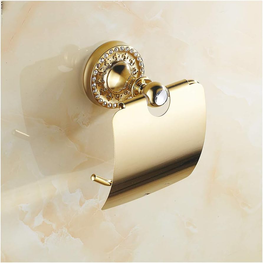 Toilet Paper Holder with Cover Wall Mounted Bathroom Accessories Toilet Tissue Paper Towel Holder Proof Plating Brass, Gold