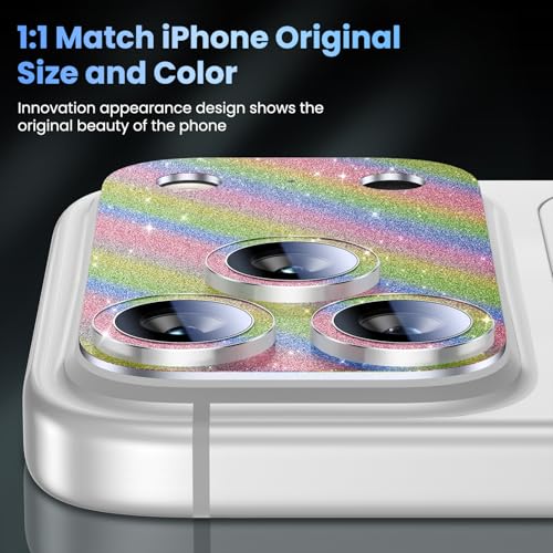 Image of Uyiton for iPhone 17-Pro Camera-Lens Protector: Bling [Not Easy to Break][Strong Adsorption][Case-Friendly] Metal Tempered Glass Rear Camera Screen Cover - Glitter Colorful