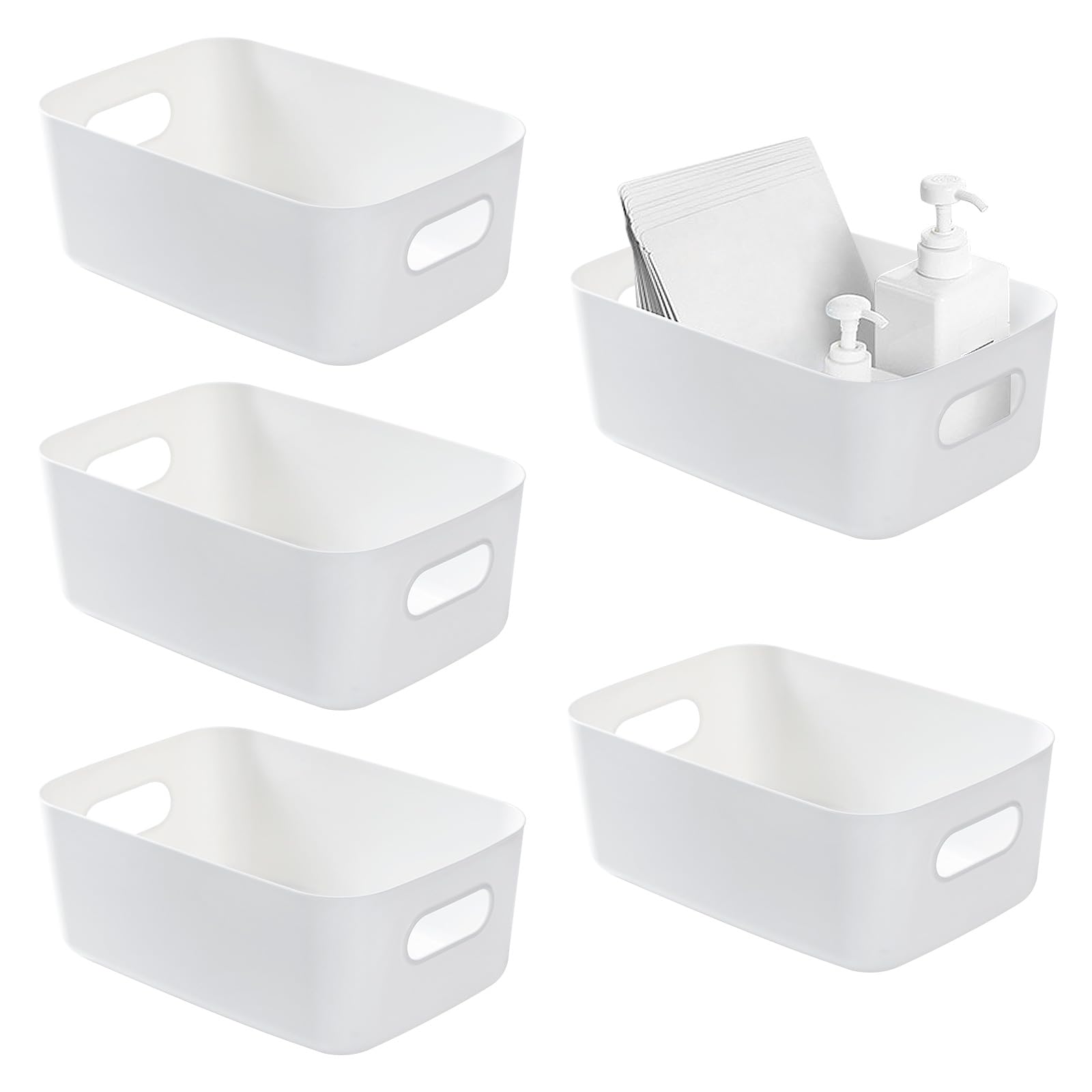 5 Pcs Cajas Almacenaje Plastico Grandes,Cajas Organizadoras,Organizador Cajones Para cocina,Baño,Gabinete,Oficina 30 * 20 * 12cm (Blanco)