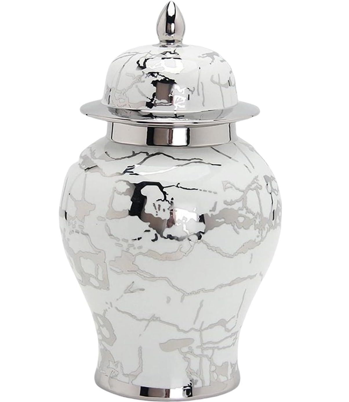 Ginger Jar Classical Ceramic Ginger Jar Temple Storage Organizer Flowerpot Desktop Display Flower Vase Decorative Storage(Silver,24.5 * 38cm)