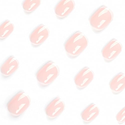 Miniatura 4 de Uñas pequeñas a presión extra cortas con punta francesa, uñas postizas nude, uñas adhesivas bonitas, uñas con pegamento de punta francesa, uñas